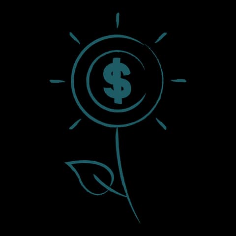 Flower growing from a dollar coin