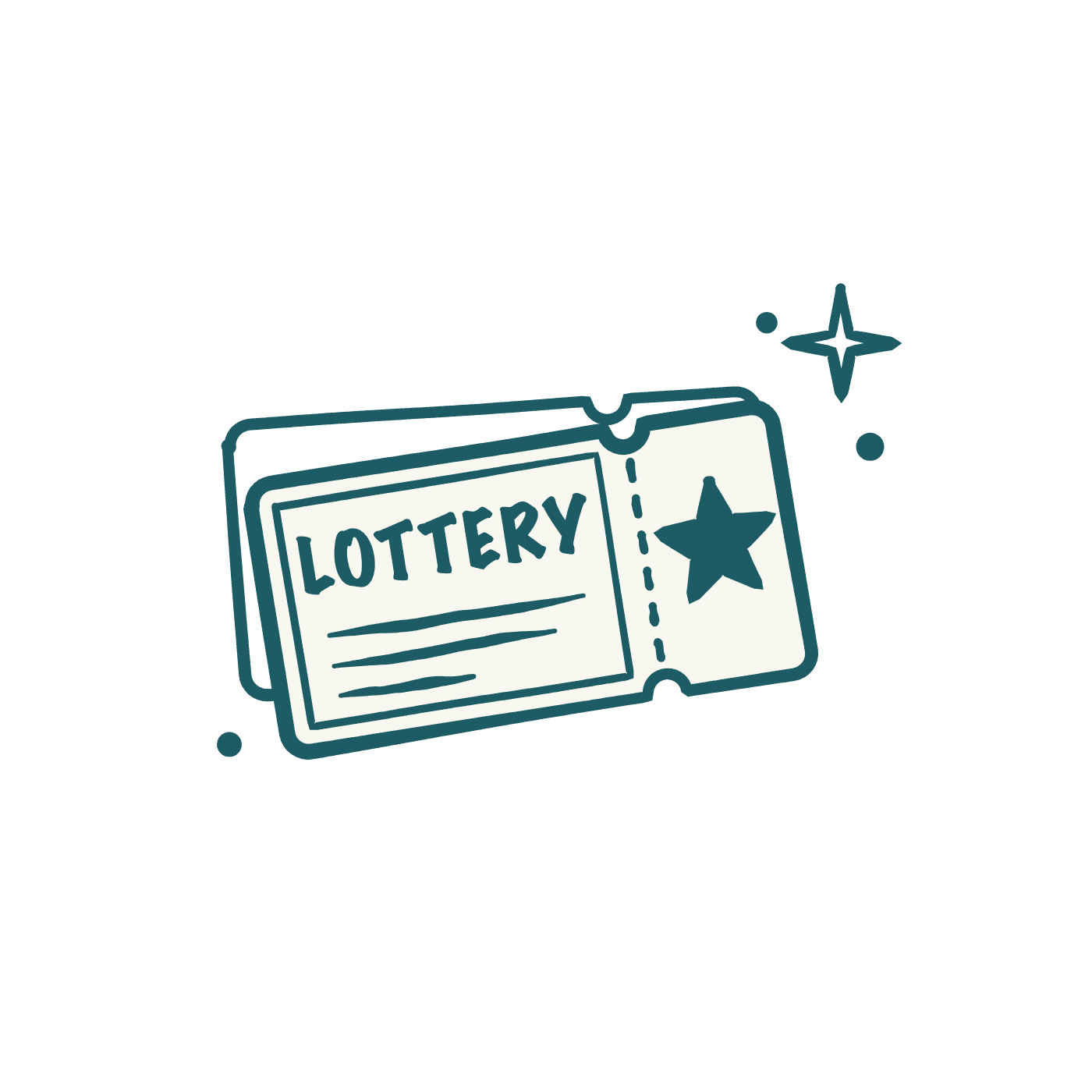 Line drawing of a lottery ticket with a star on its tear-off stub, a sign of a draw by chance